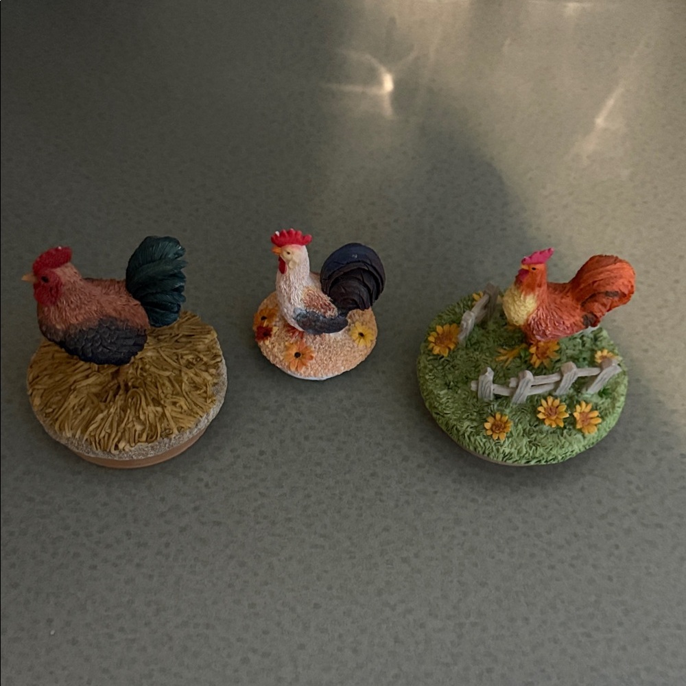 Set of Three Rooster Candle Toppers